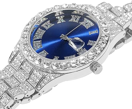 Luxury Diamond Iced out watch Round Dial Blue colour