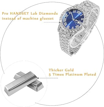 Luxury Diamond Iced out watch Round Dial Blue colour